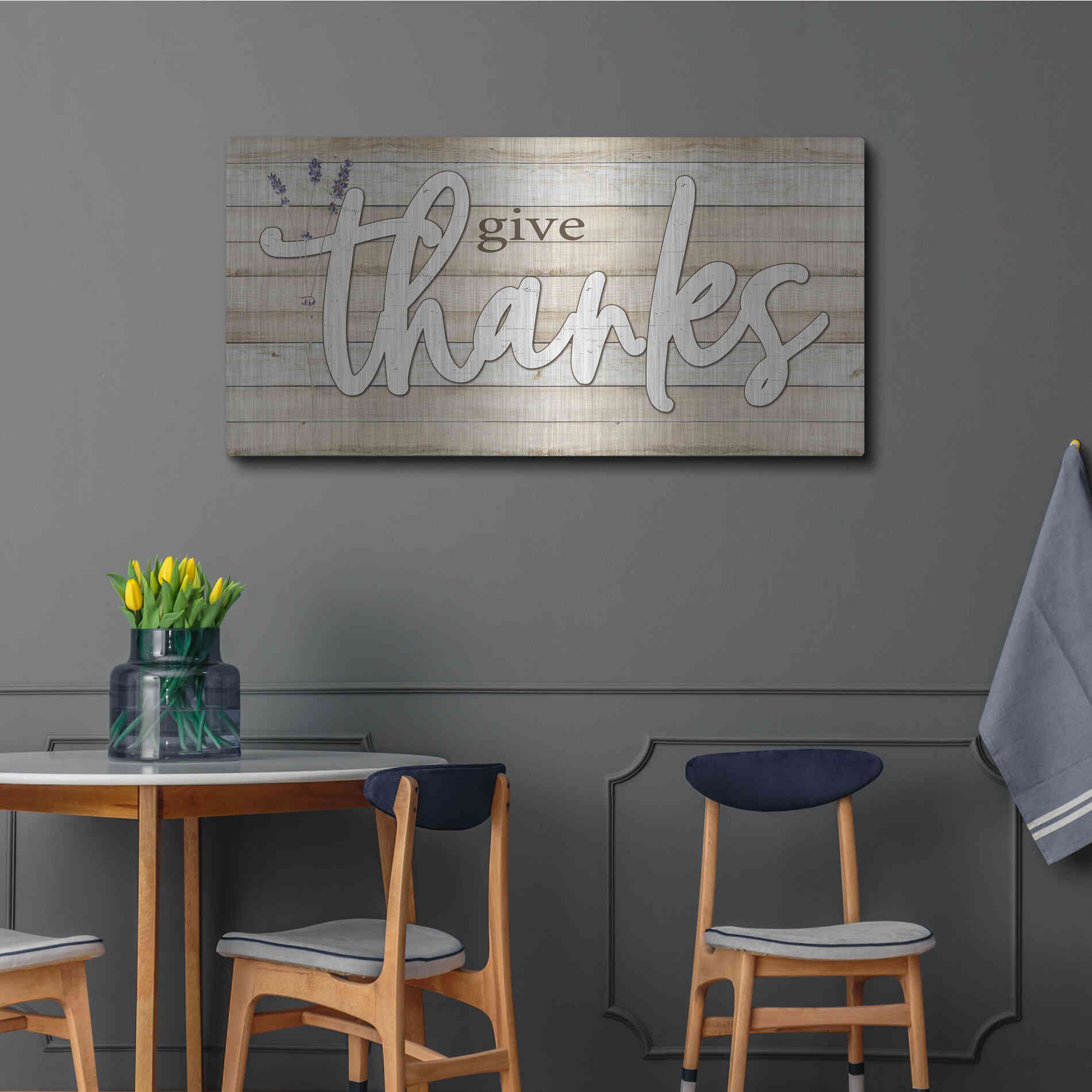 Luxe Metal Art 'Give Thanks' by Susie Boyer, Metal Wall Art,48x24