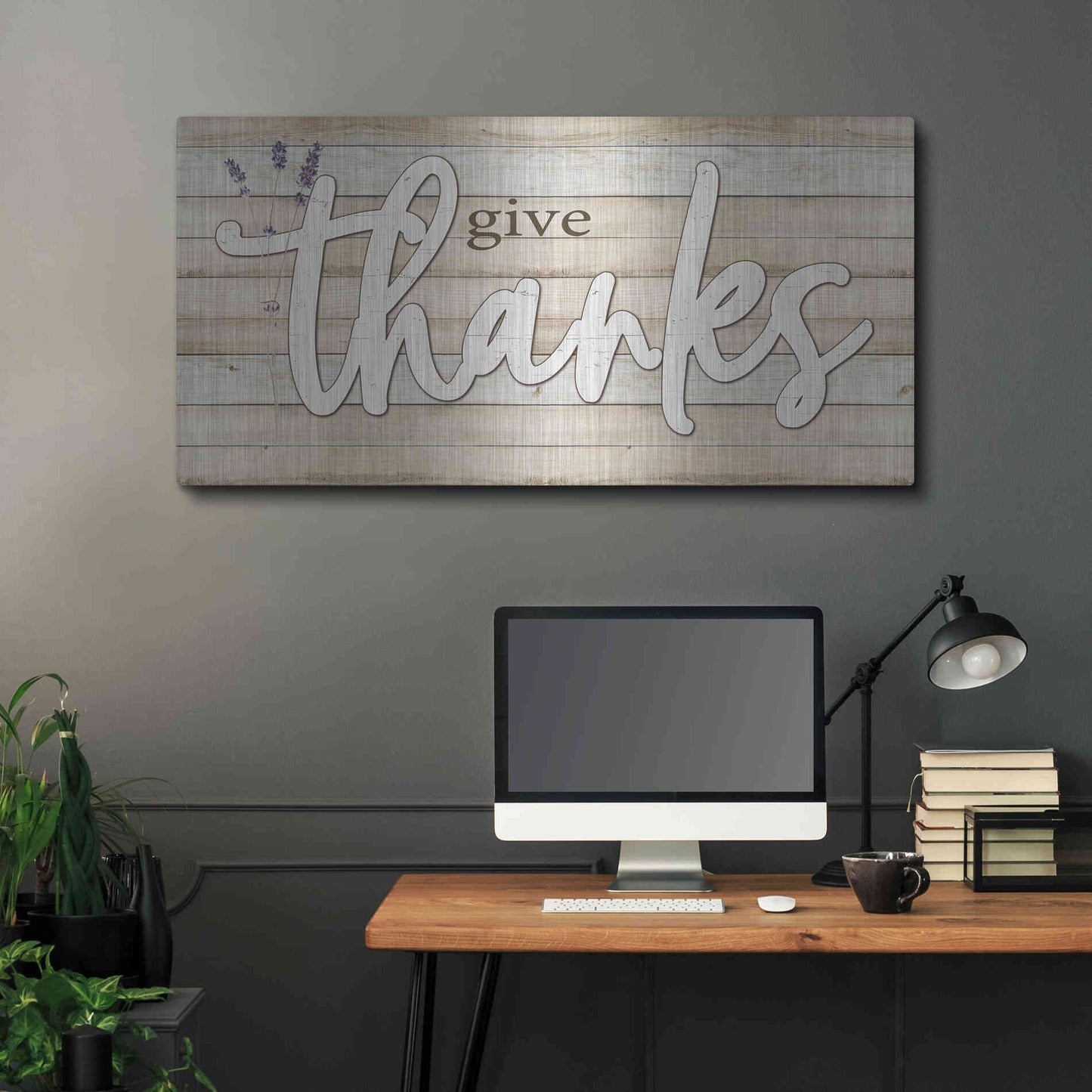 Luxe Metal Art 'Give Thanks' by Susie Boyer, Metal Wall Art,48x24