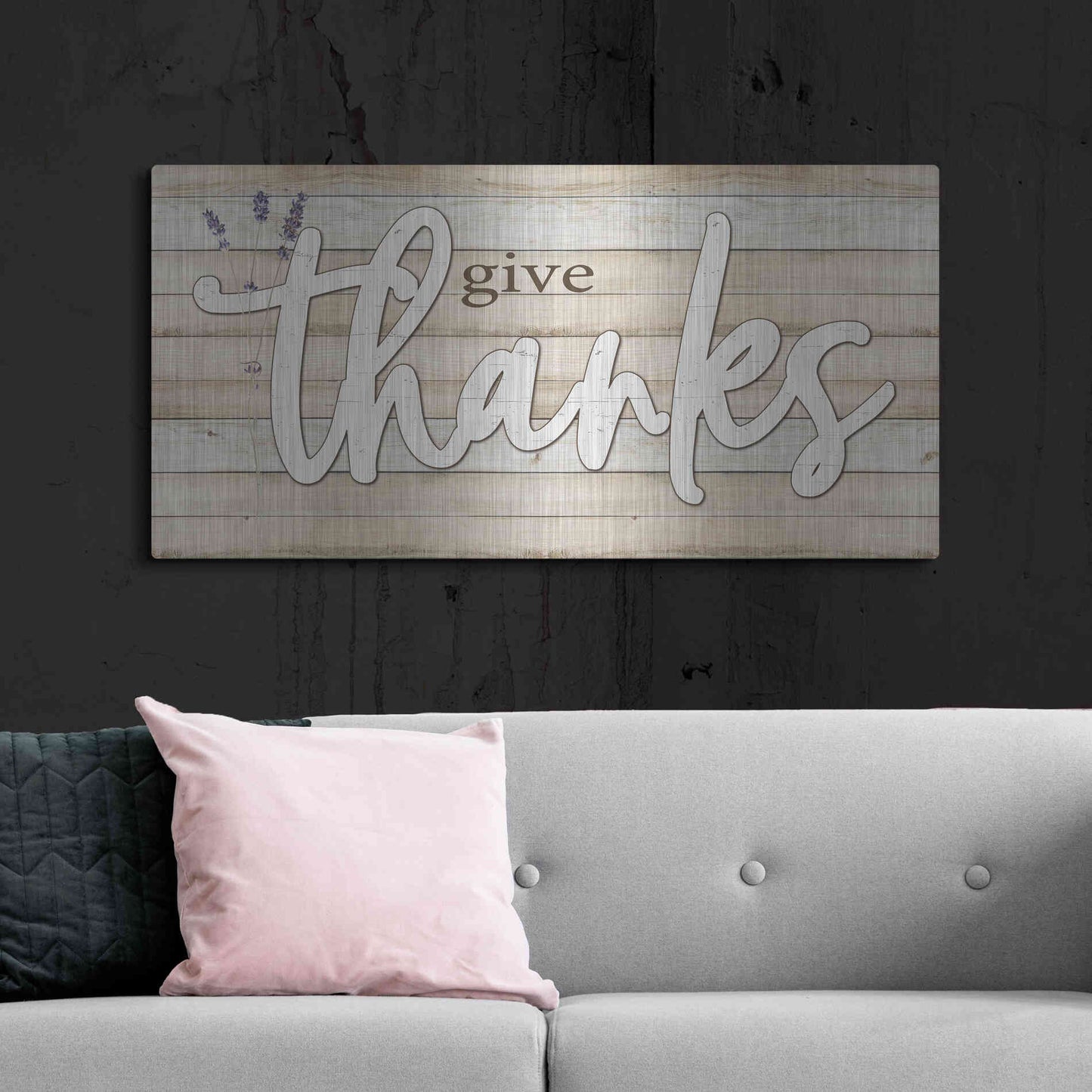 Luxe Metal Art 'Give Thanks' by Susie Boyer, Metal Wall Art,48x24