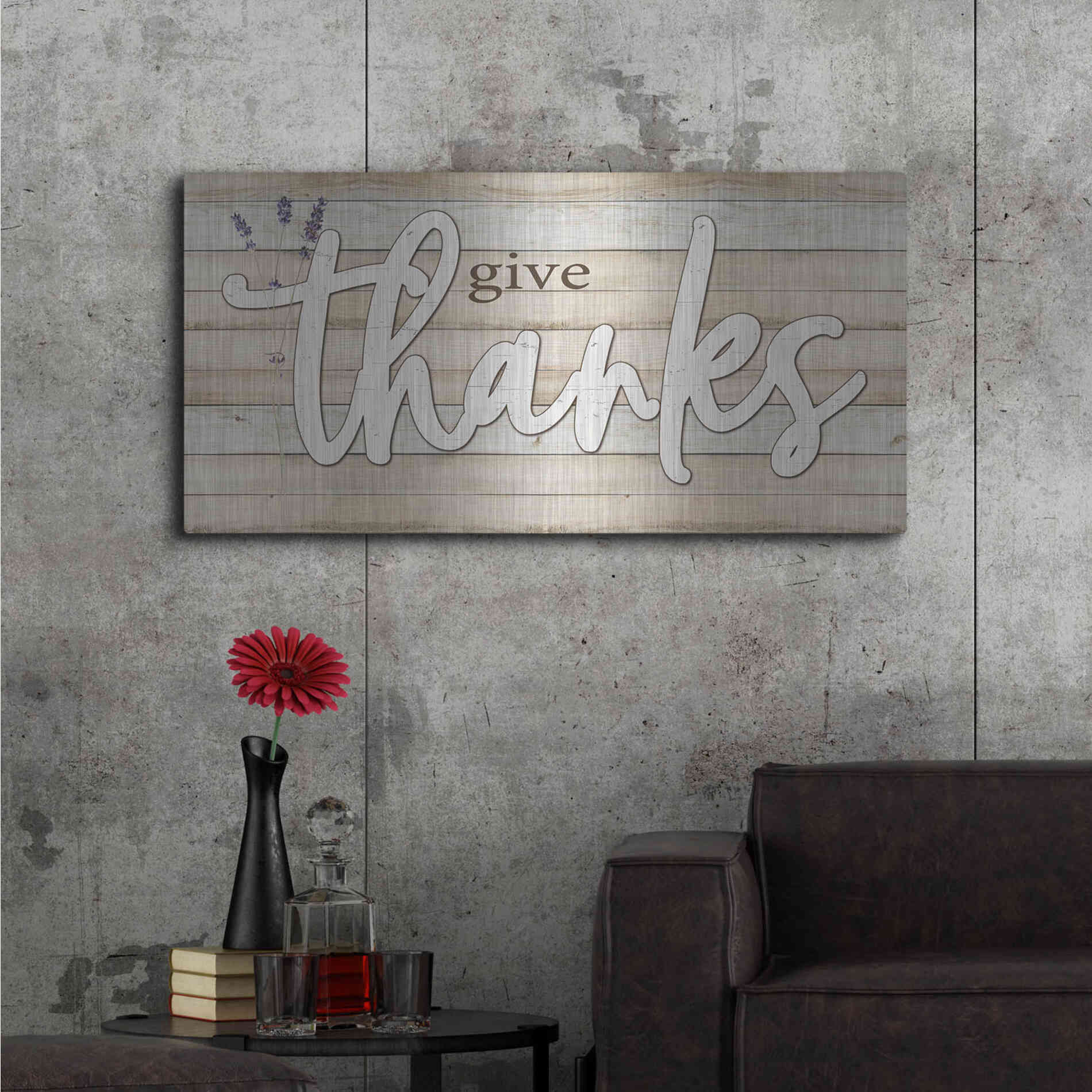 Luxe Metal Art 'Give Thanks' by Susie Boyer, Metal Wall Art,48x24