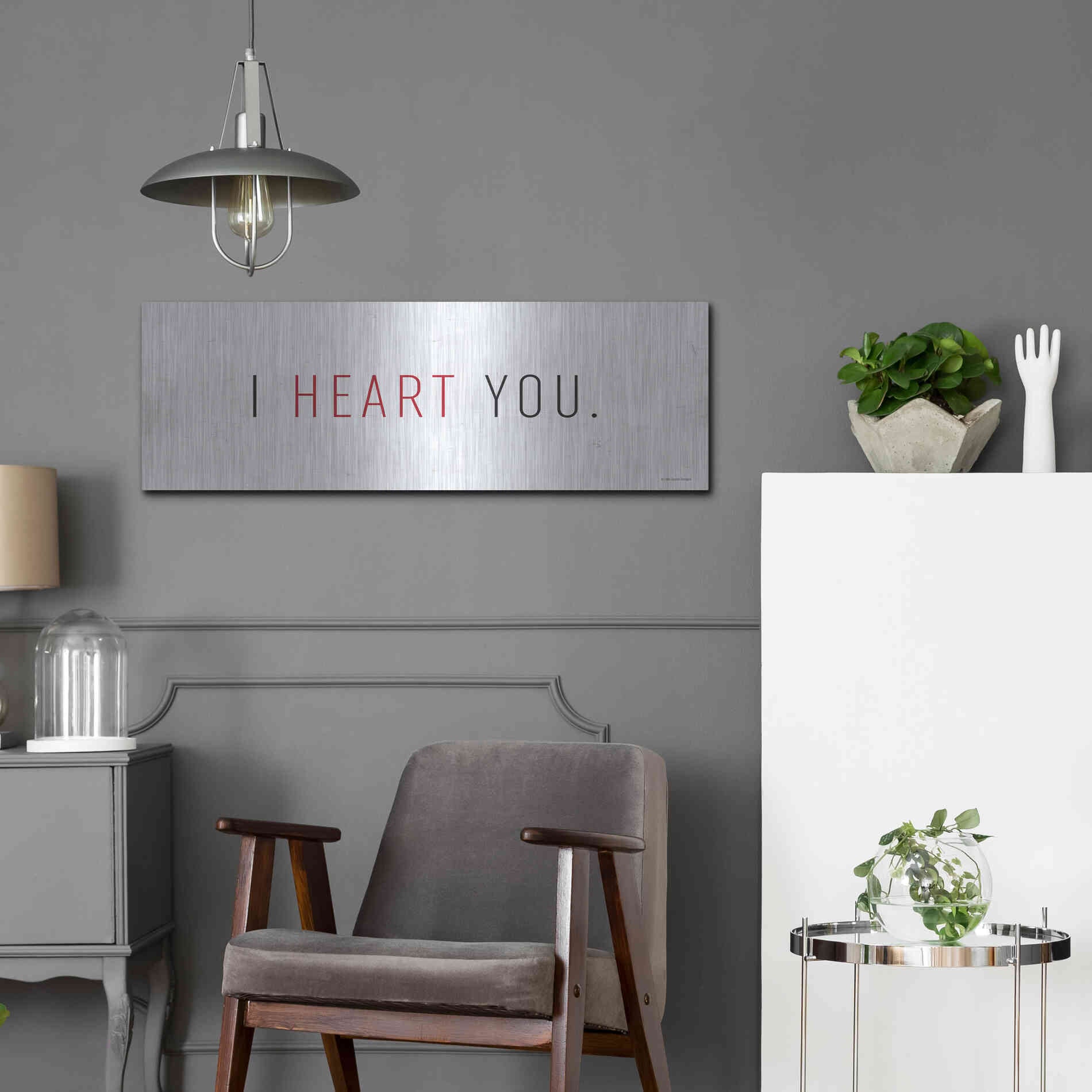 Luxe Metal Art 'I Heart You' by Lady Louise Designs, Metal Wall Art,36x12