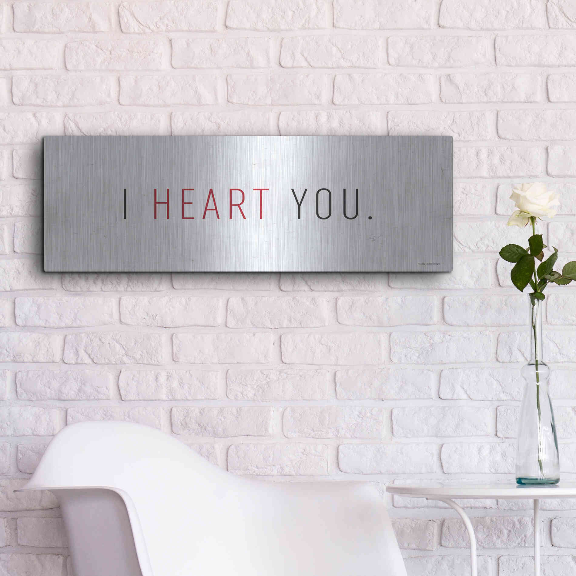 Luxe Metal Art 'I Heart You' by Lady Louise Designs, Metal Wall Art,36x12
