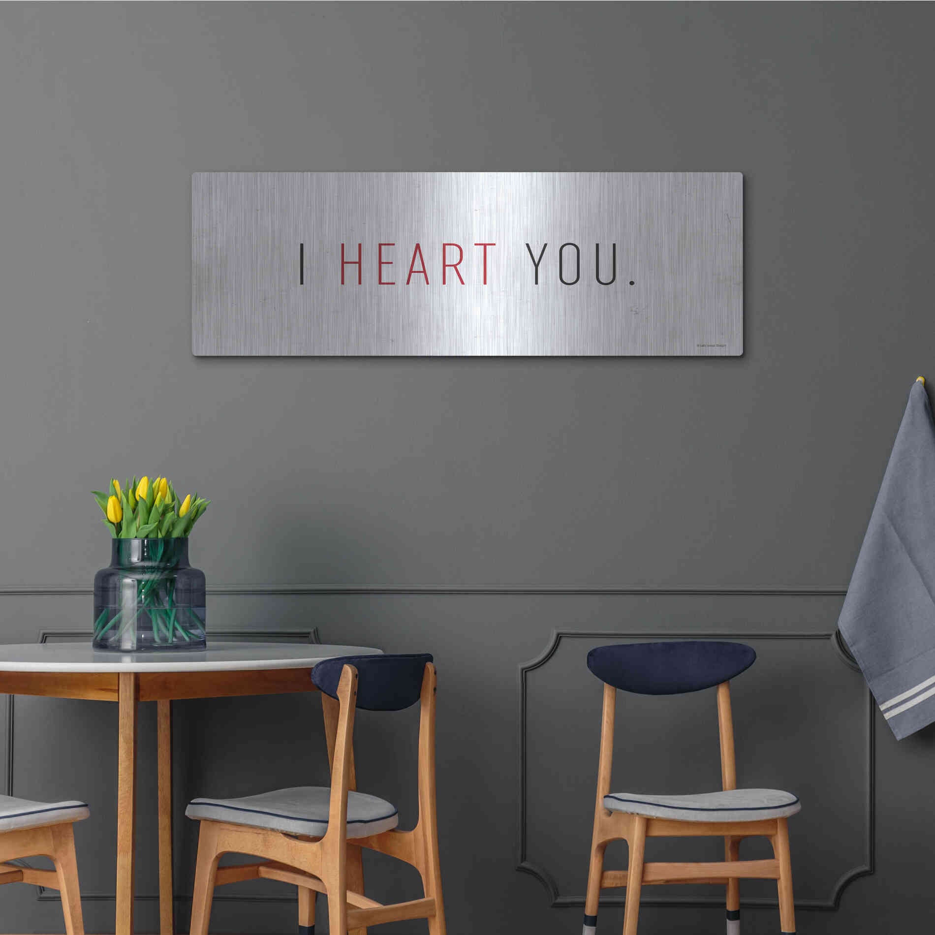 Luxe Metal Art 'I Heart You' by Lady Louise Designs, Metal Wall Art,48x16