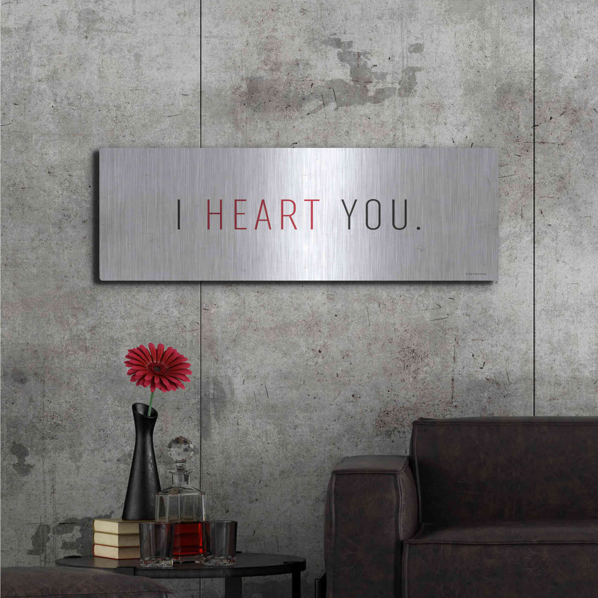 Luxe Metal Art 'I Heart You' by Lady Louise Designs, Metal Wall Art,48x16