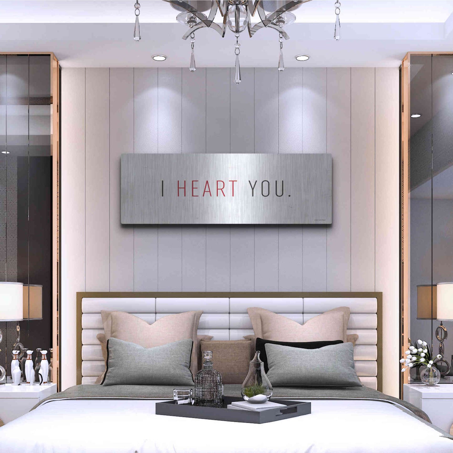 Luxe Metal Art 'I Heart You' by Lady Louise Designs, Metal Wall Art,48x16