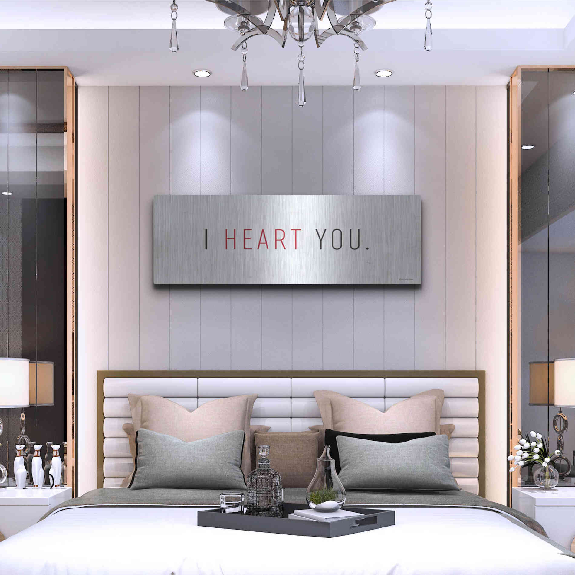 Luxe Metal Art 'I Heart You' by Lady Louise Designs, Metal Wall Art,48x16