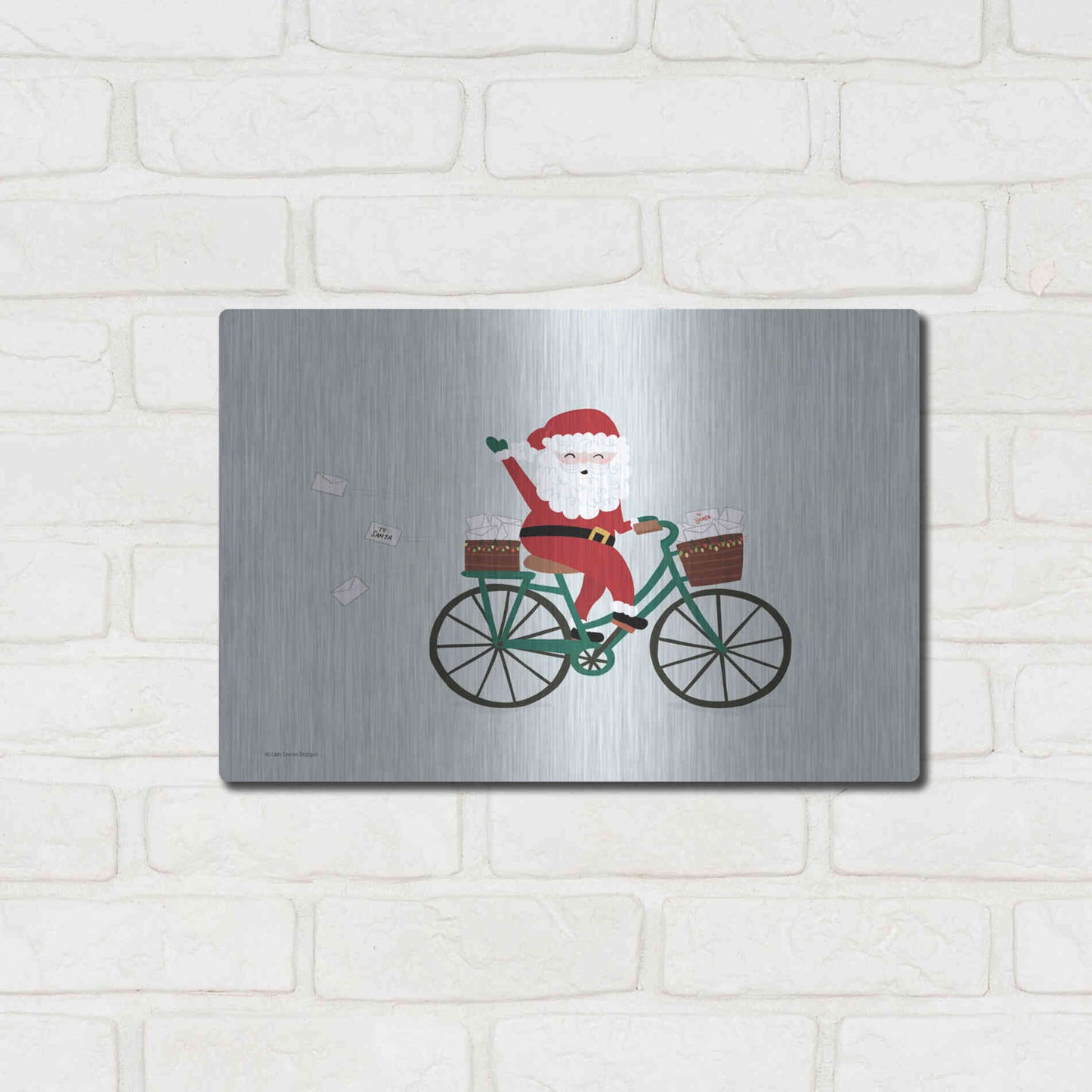 Luxe Metal Art 'Santa Bike' by Lady Louise Designs, Metal Wall Art,16x12