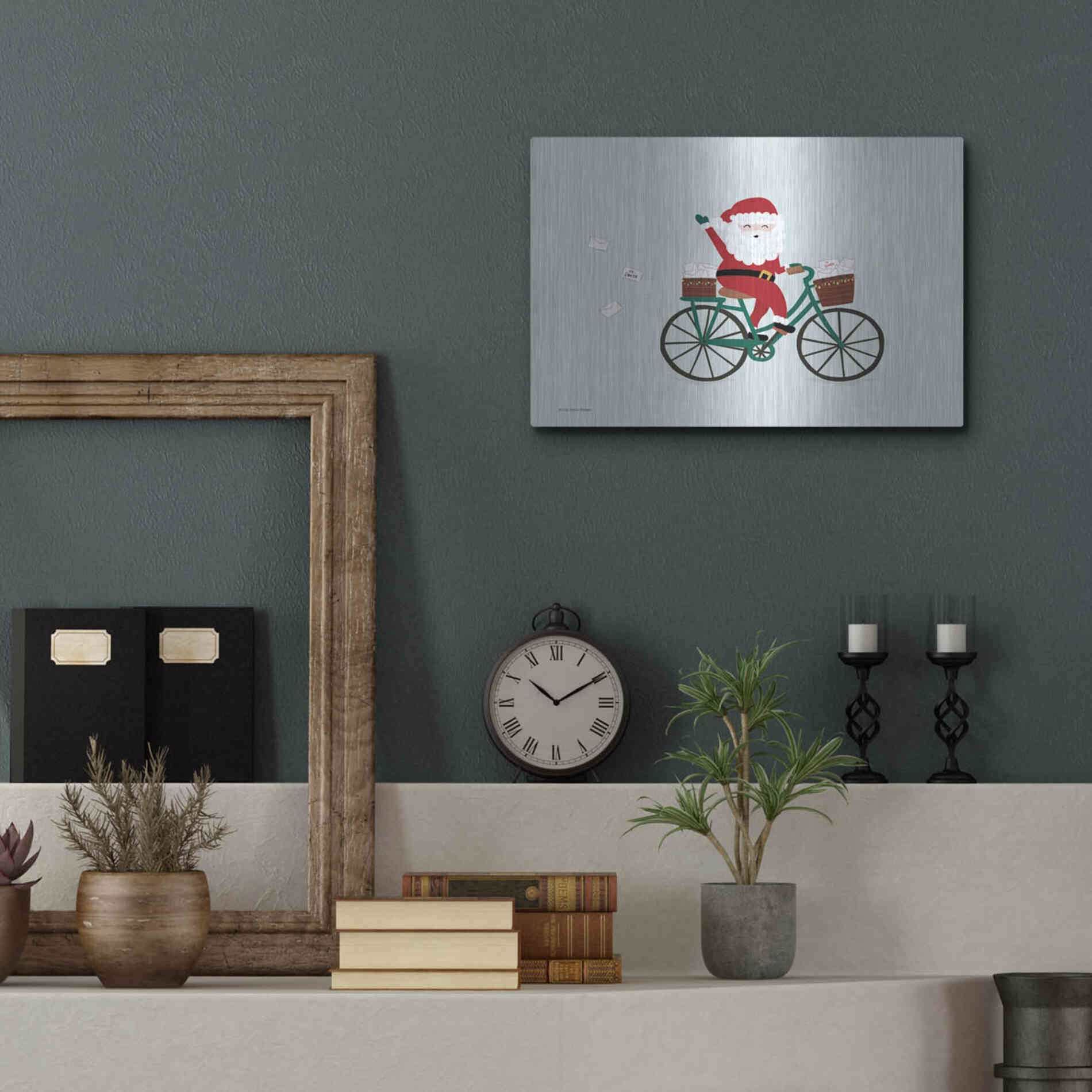 Luxe Metal Art 'Santa Bike' by Lady Louise Designs, Metal Wall Art,16x12