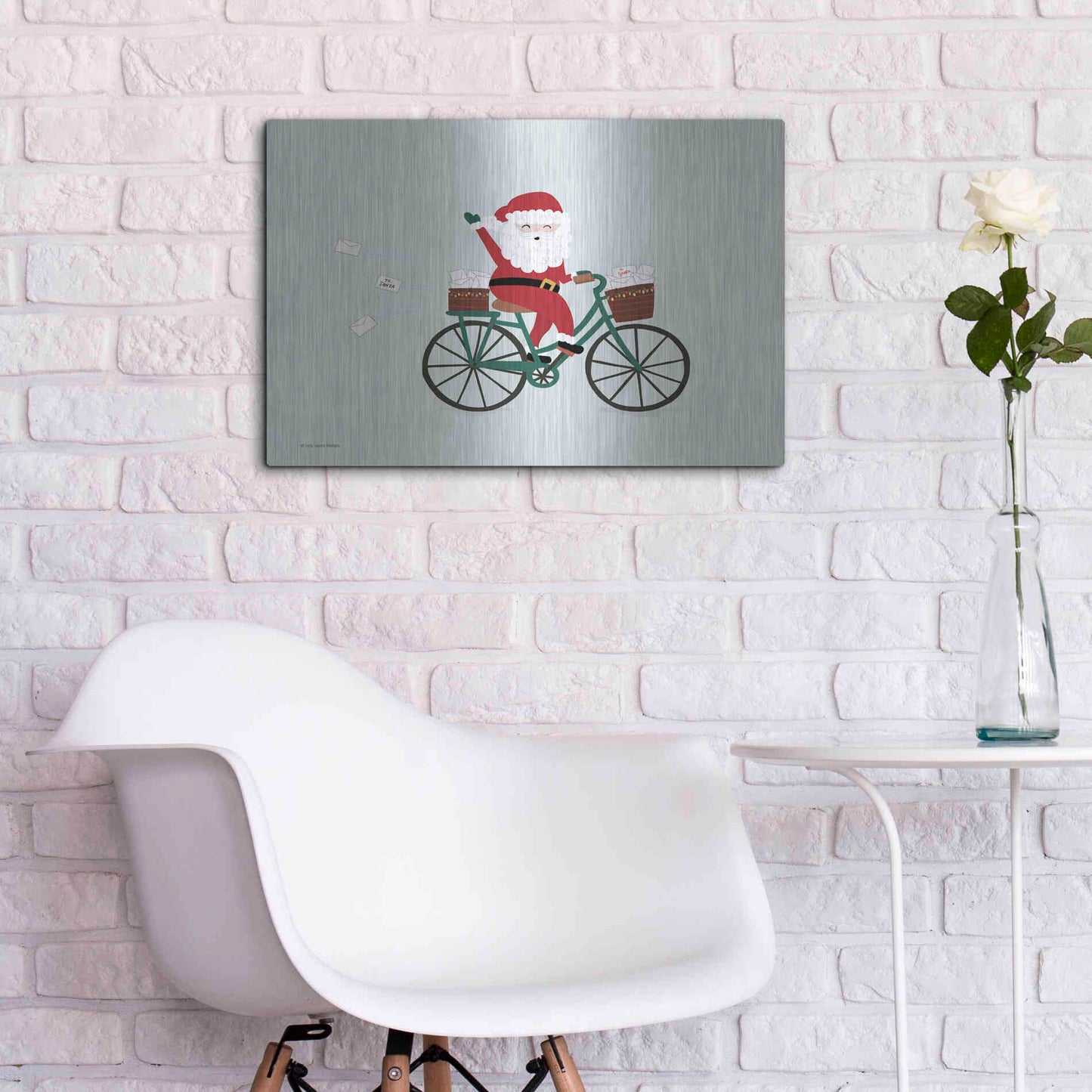 Luxe Metal Art 'Santa Bike' by Lady Louise Designs, Metal Wall Art,24x16