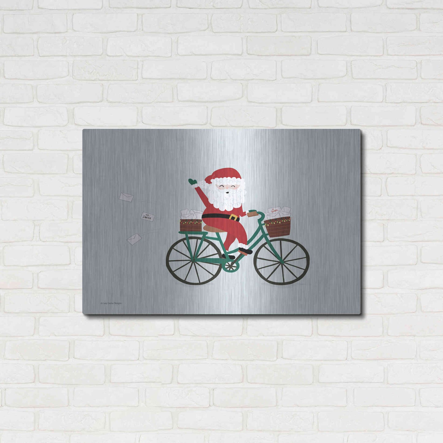 Luxe Metal Art 'Santa Bike' by Lady Louise Designs, Metal Wall Art,36x24