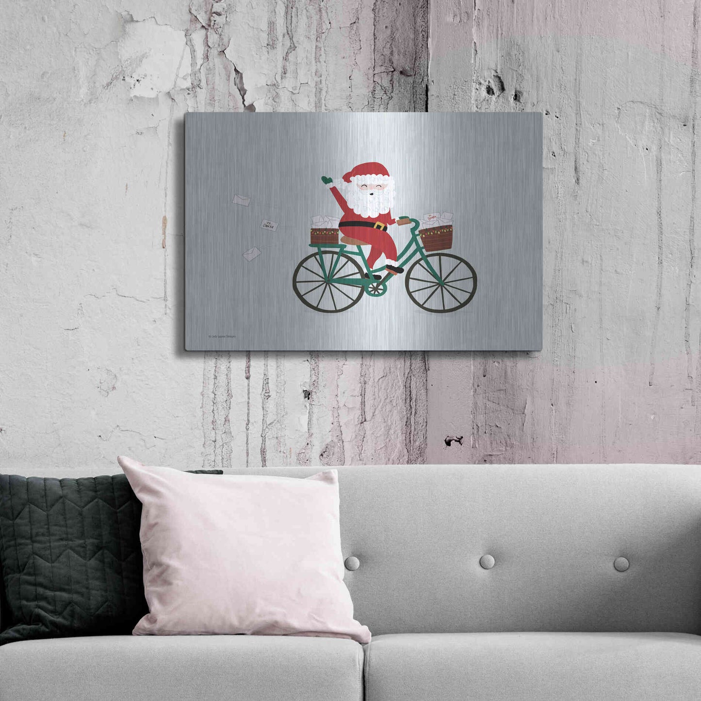 Luxe Metal Art 'Santa Bike' by Lady Louise Designs, Metal Wall Art,36x24