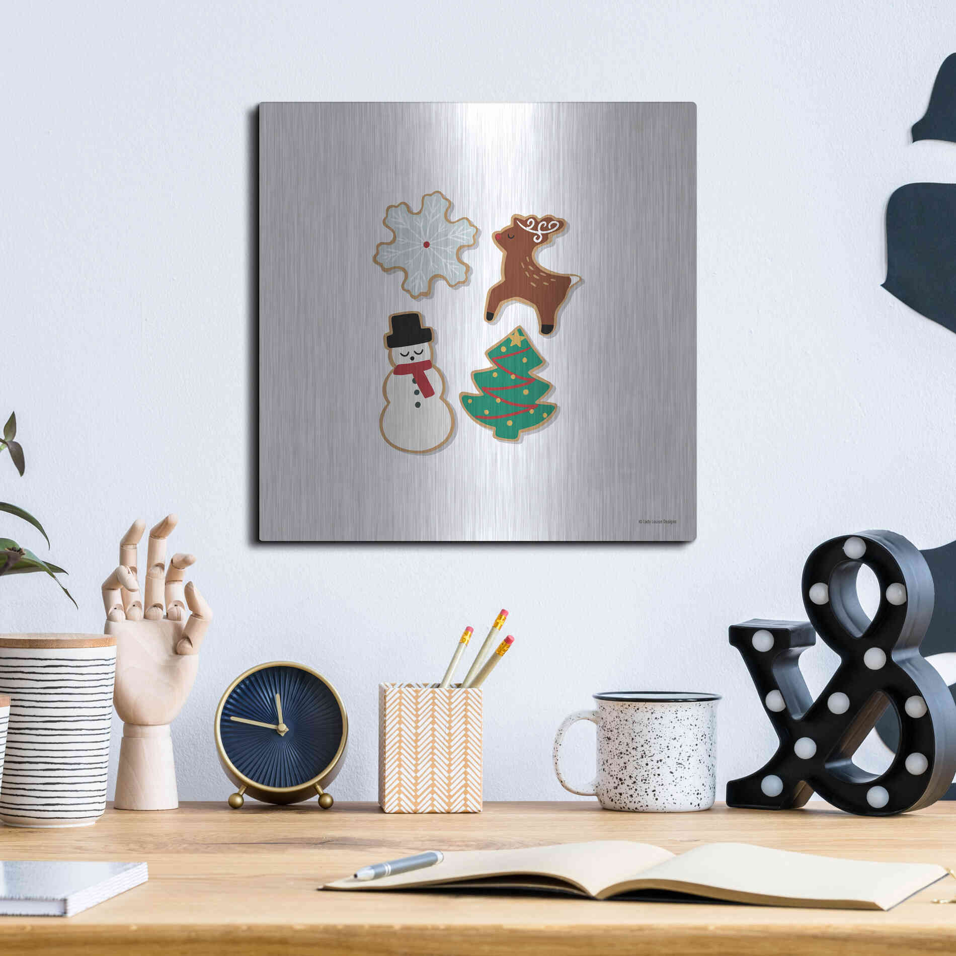 Luxe Metal Art 'Christmas Cookies' by Lady Louise Designs, Metal Wall Art,12x12