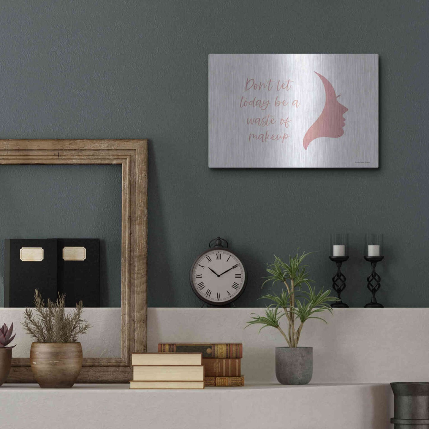 Luxe Metal Art 'Waste of Makeup' by Lady Louise Designs, Metal Wall Art,16x12