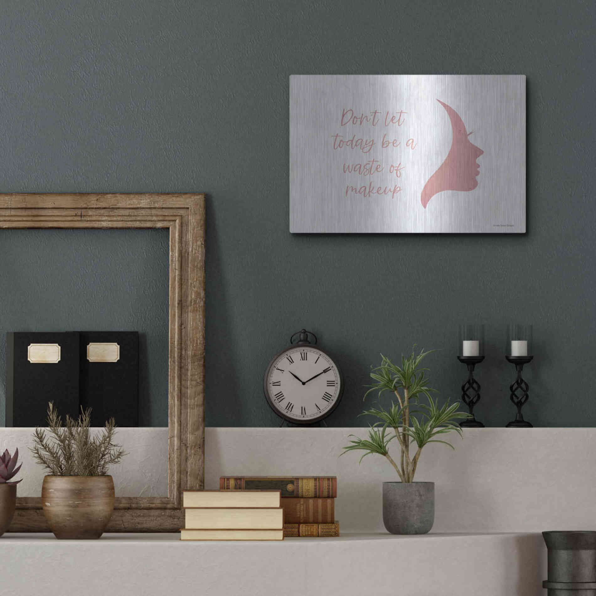 Luxe Metal Art 'Waste of Makeup' by Lady Louise Designs, Metal Wall Art,16x12
