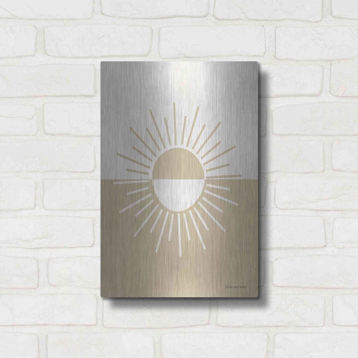 Luxe Metal Art 'Neutral Nursery Half Sun    ' by Lady Louise Designs, Metal Wall Art,12x16