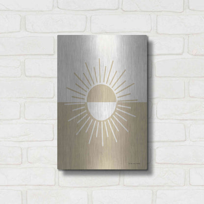 Luxe Metal Art 'Neutral Nursery Half Sun    ' by Lady Louise Designs, Metal Wall Art,12x16