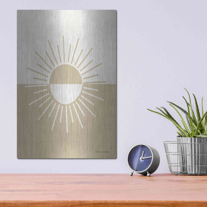 Luxe Metal Art 'Neutral Nursery Half Sun    ' by Lady Louise Designs, Metal Wall Art,12x16