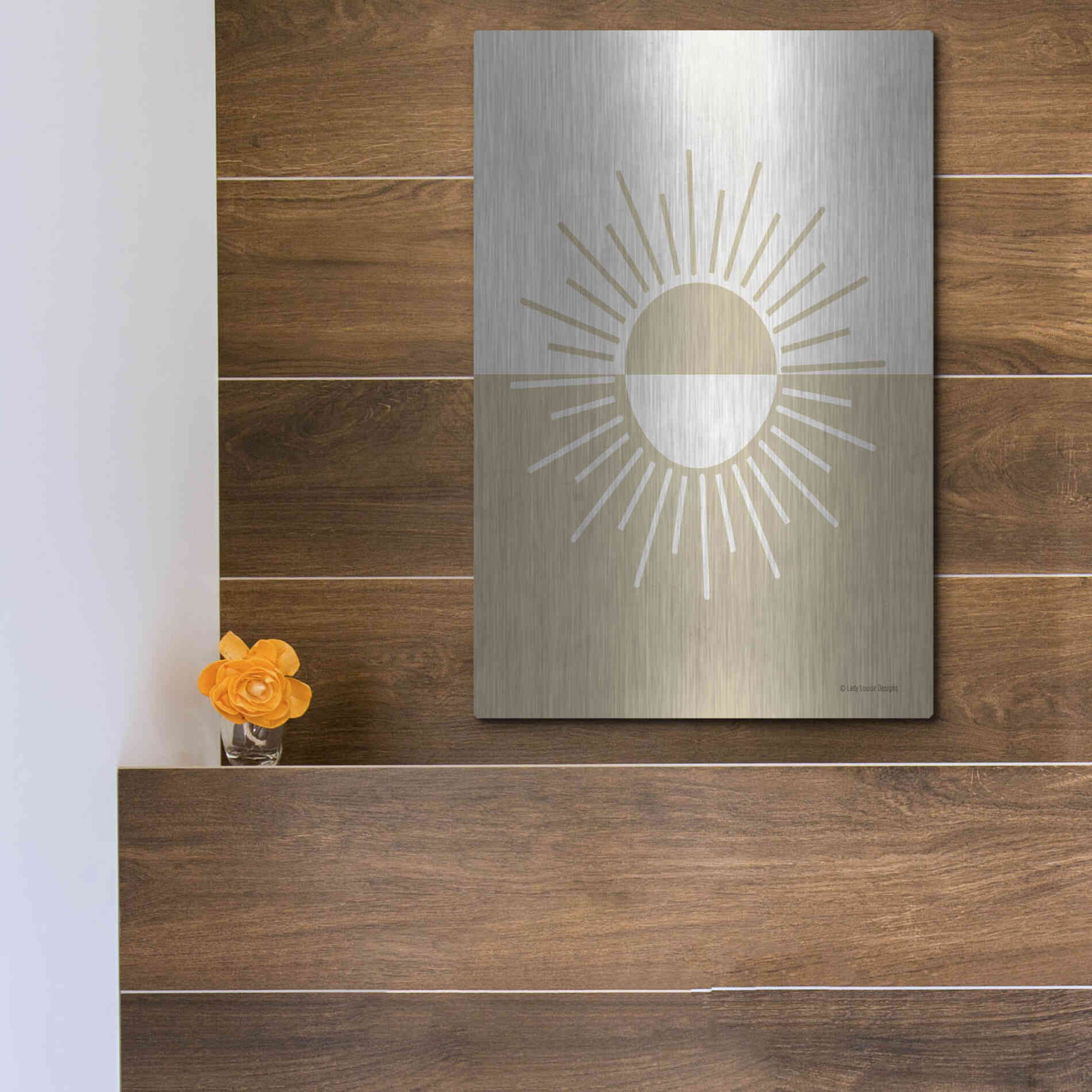Luxe Metal Art 'Neutral Nursery Half Sun    ' by Lady Louise Designs, Metal Wall Art,12x16
