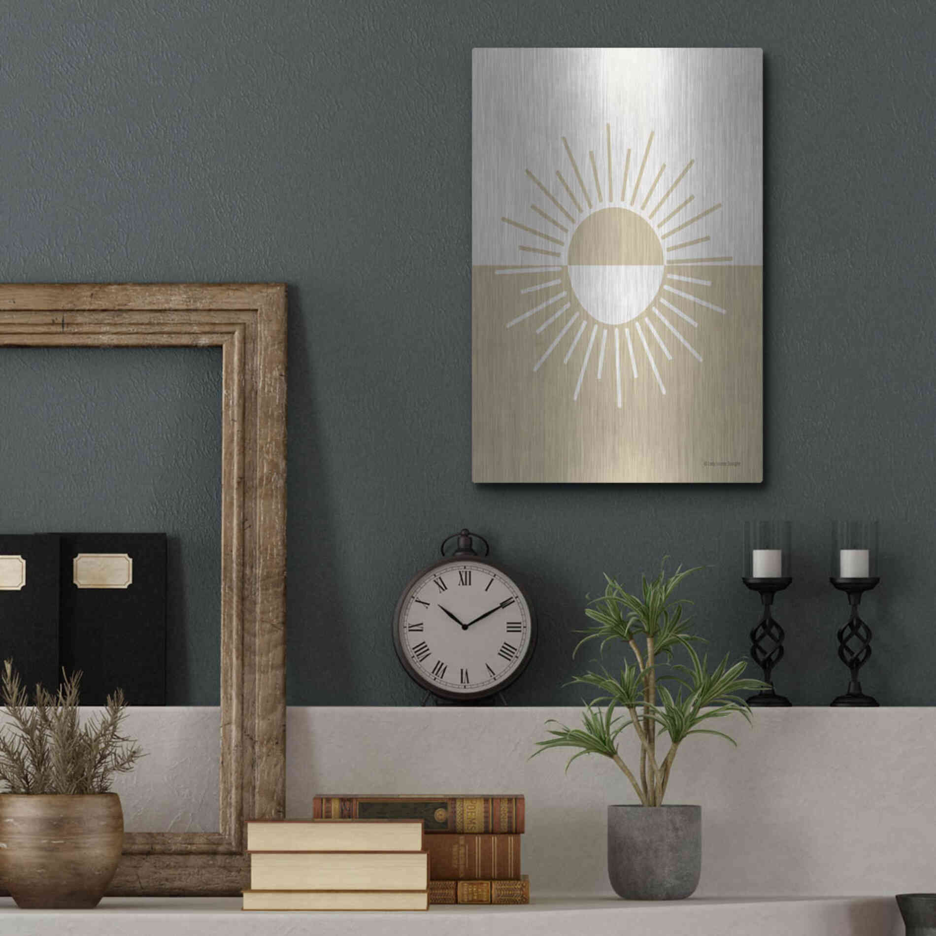 Luxe Metal Art 'Neutral Nursery Half Sun    ' by Lady Louise Designs, Metal Wall Art,12x16