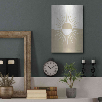 Luxe Metal Art 'Neutral Nursery Half Sun    ' by Lady Louise Designs, Metal Wall Art,12x16