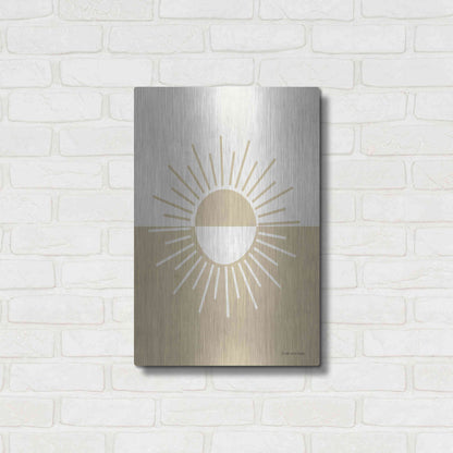 Luxe Metal Art 'Neutral Nursery Half Sun    ' by Lady Louise Designs, Metal Wall Art,16x24