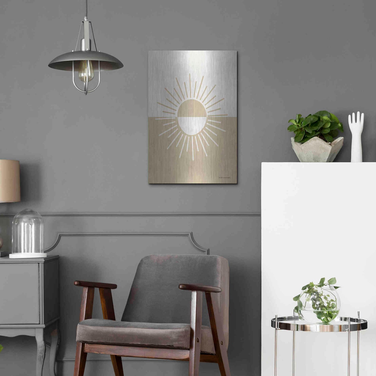 Luxe Metal Art 'Neutral Nursery Half Sun    ' by Lady Louise Designs, Metal Wall Art,16x24