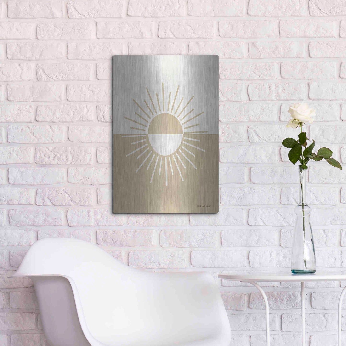 Luxe Metal Art 'Neutral Nursery Half Sun    ' by Lady Louise Designs, Metal Wall Art,16x24