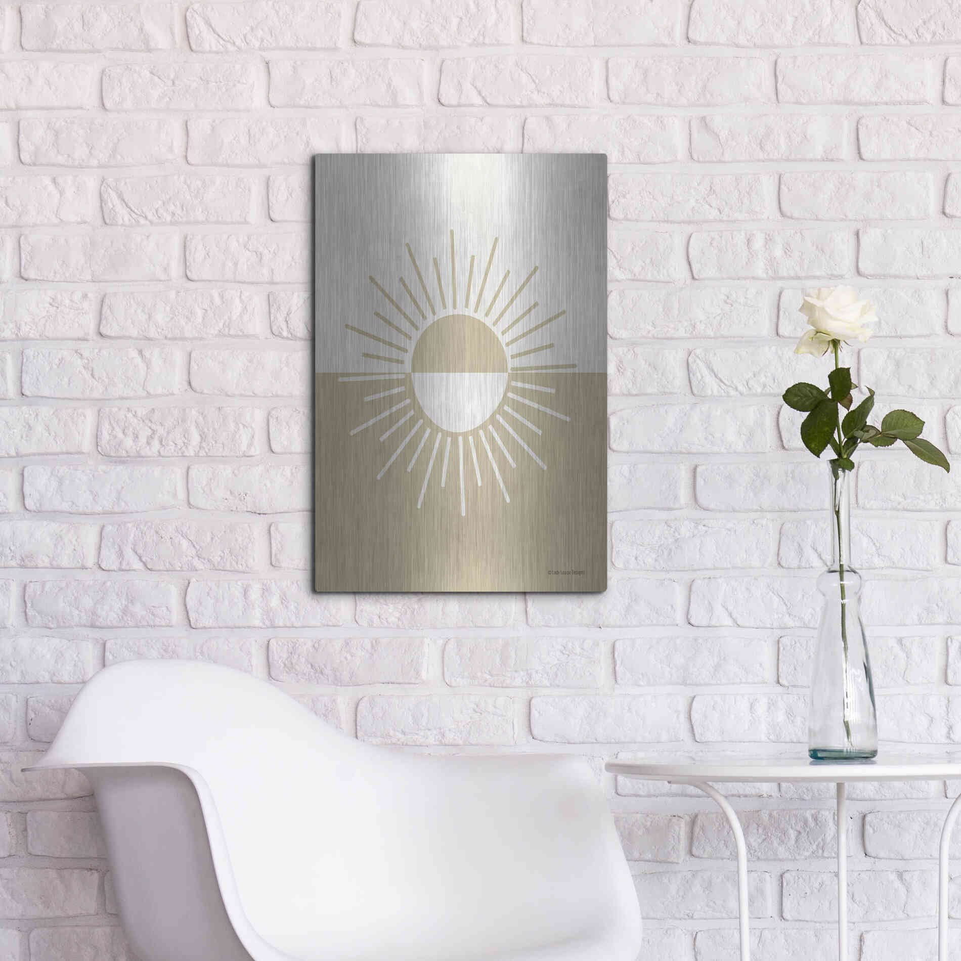 Luxe Metal Art 'Neutral Nursery Half Sun    ' by Lady Louise Designs, Metal Wall Art,16x24