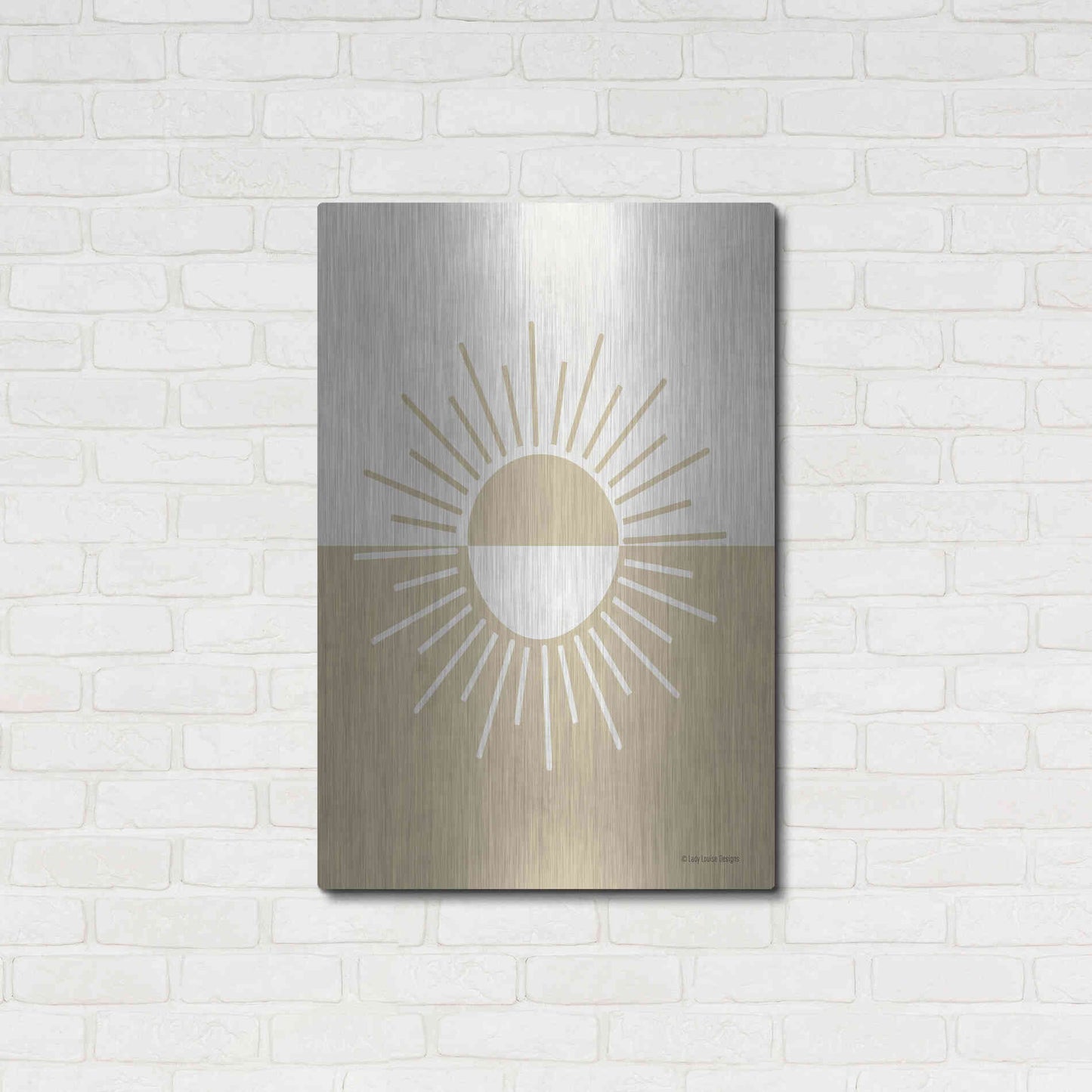 Luxe Metal Art 'Neutral Nursery Half Sun    ' by Lady Louise Designs, Metal Wall Art,24x36