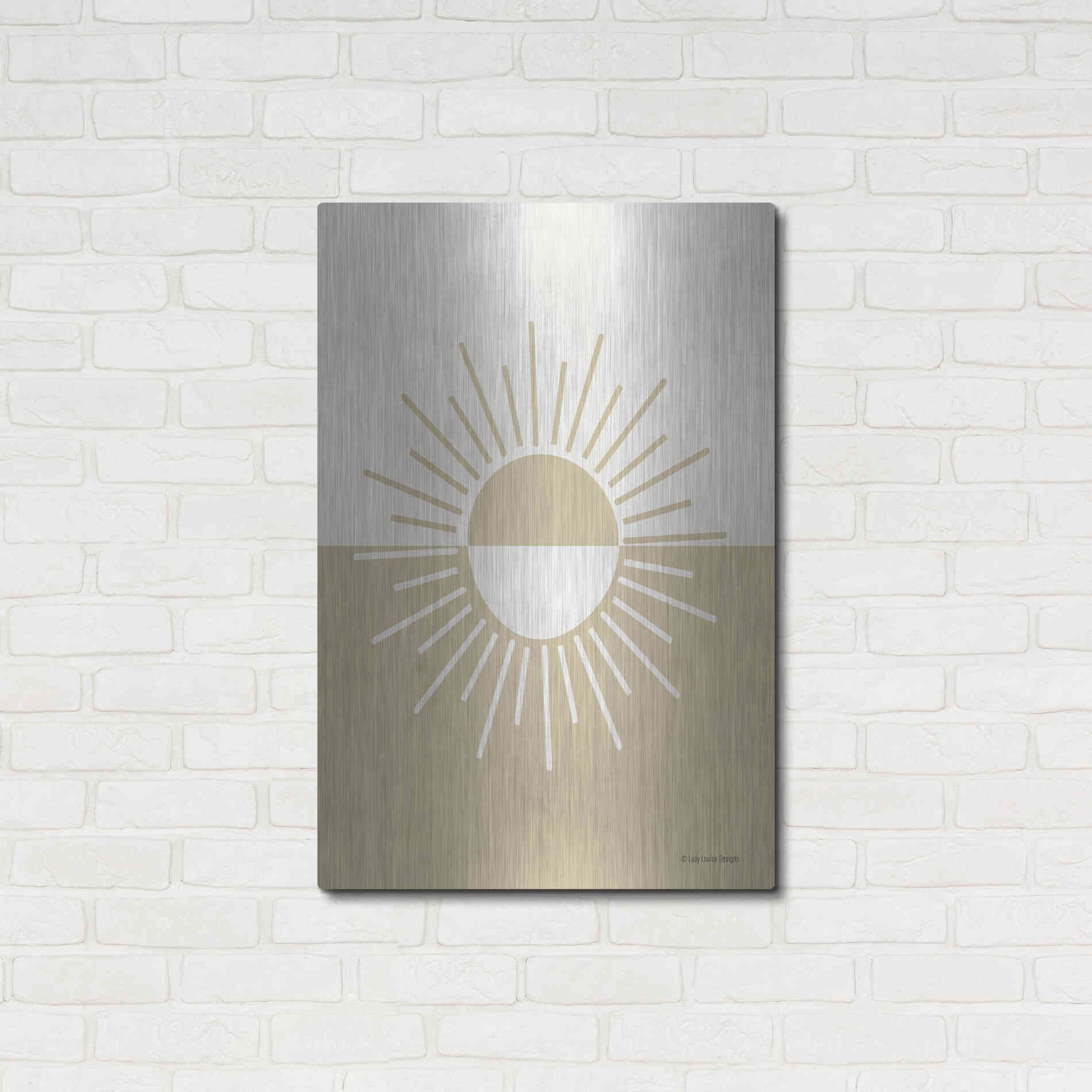 Luxe Metal Art 'Neutral Nursery Half Sun    ' by Lady Louise Designs, Metal Wall Art,24x36