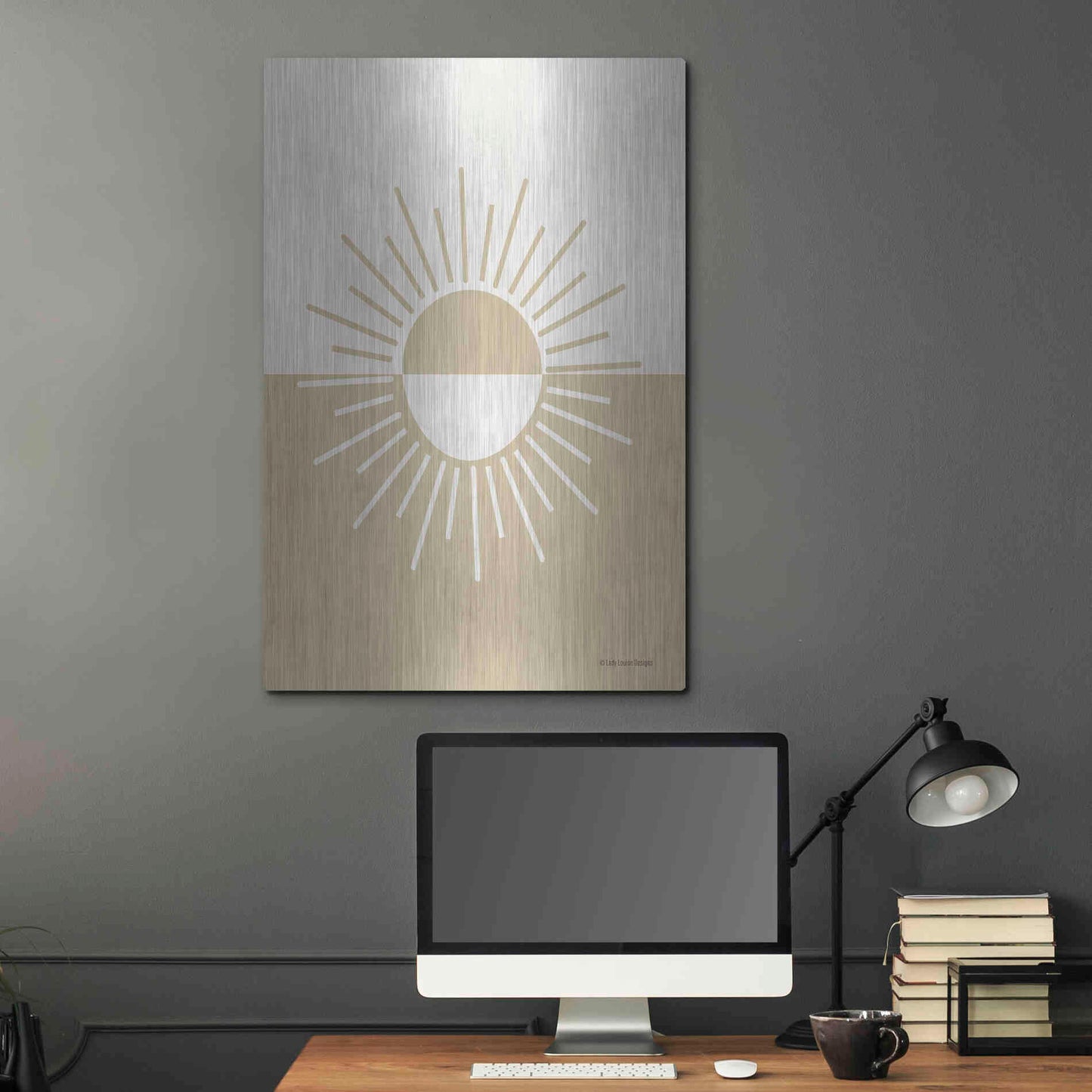 Luxe Metal Art 'Neutral Nursery Half Sun    ' by Lady Louise Designs, Metal Wall Art,24x36
