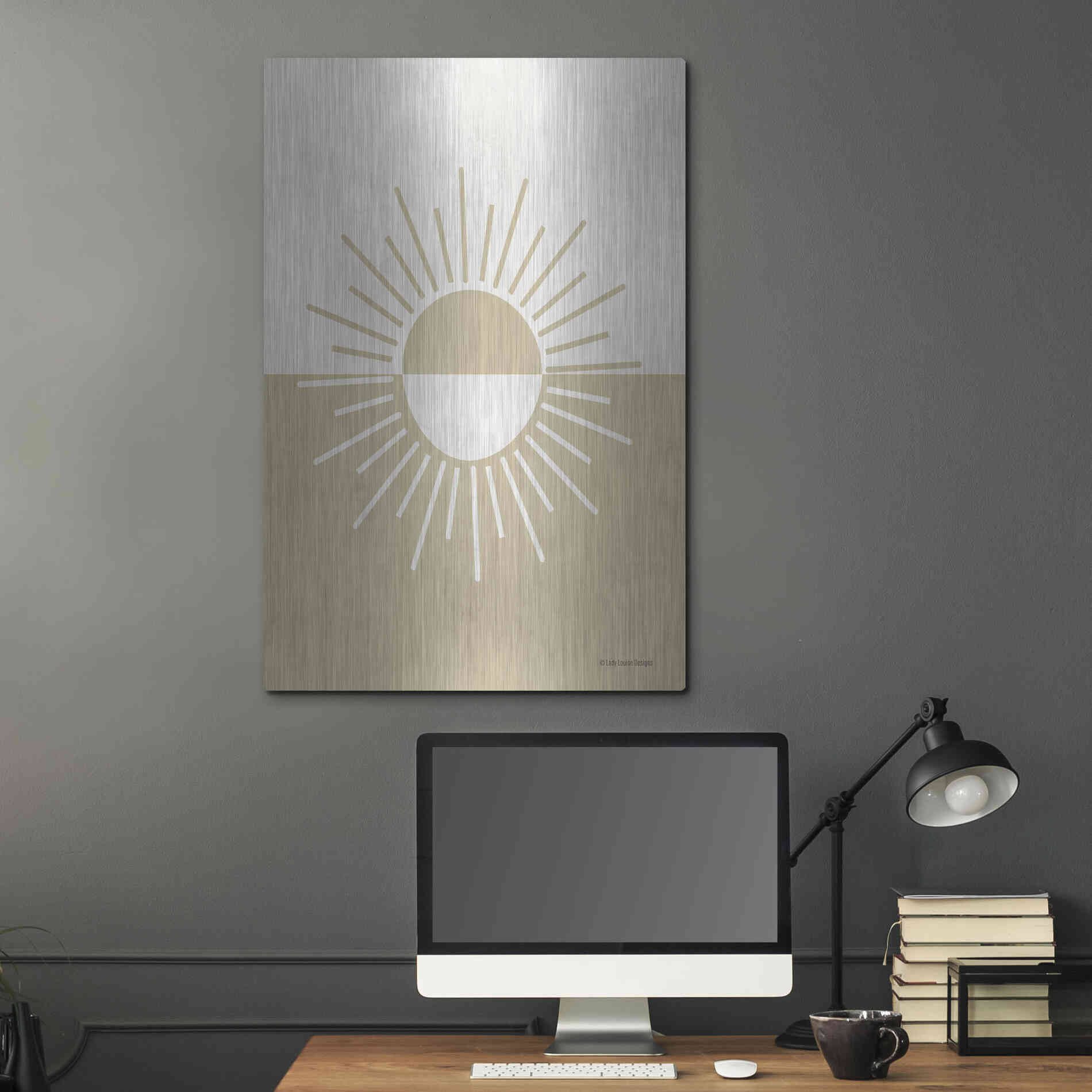 Luxe Metal Art 'Neutral Nursery Half Sun    ' by Lady Louise Designs, Metal Wall Art,24x36