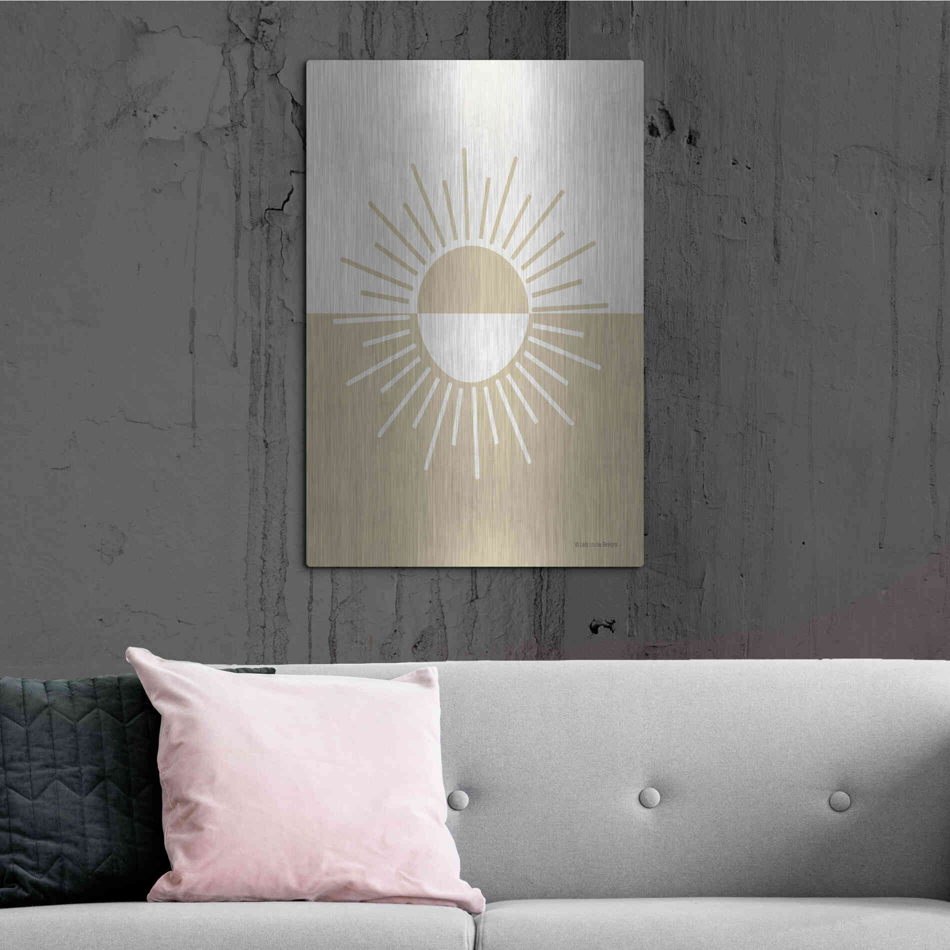 Luxe Metal Art 'Neutral Nursery Half Sun    ' by Lady Louise Designs, Metal Wall Art,24x36