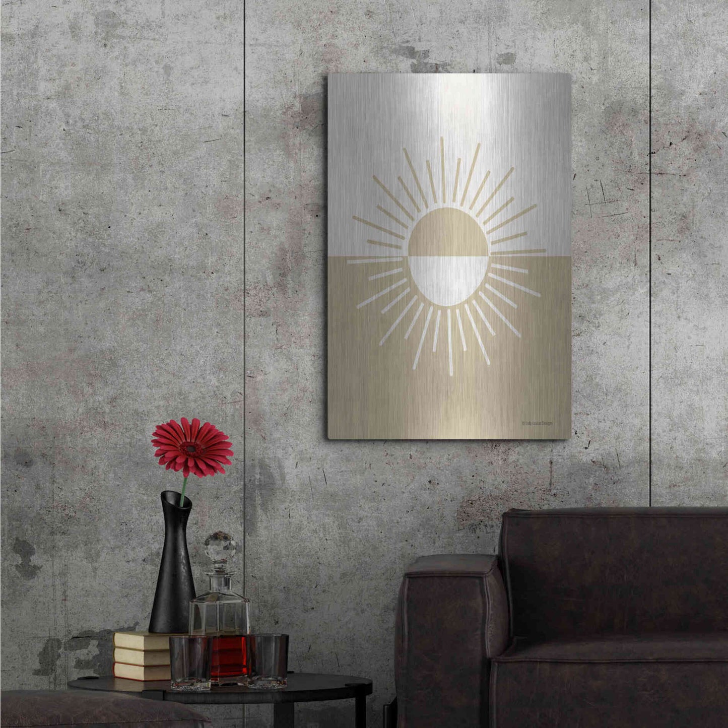 Luxe Metal Art 'Neutral Nursery Half Sun    ' by Lady Louise Designs, Metal Wall Art,24x36