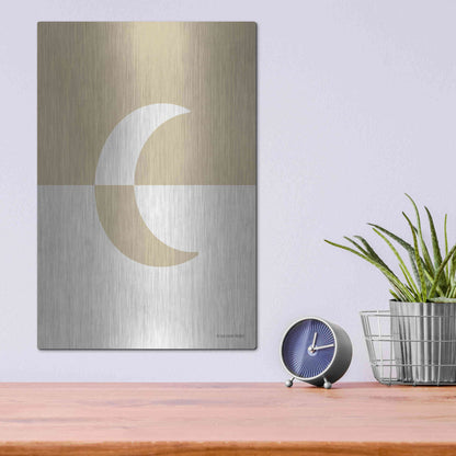 Luxe Metal Art 'Neutral Nursery Half Moon    ' by Lady Louise Designs, Metal Wall Art,12x16