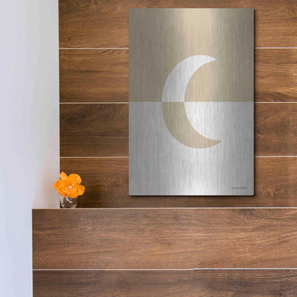 Luxe Metal Art 'Neutral Nursery Half Moon    ' by Lady Louise Designs, Metal Wall Art,12x16