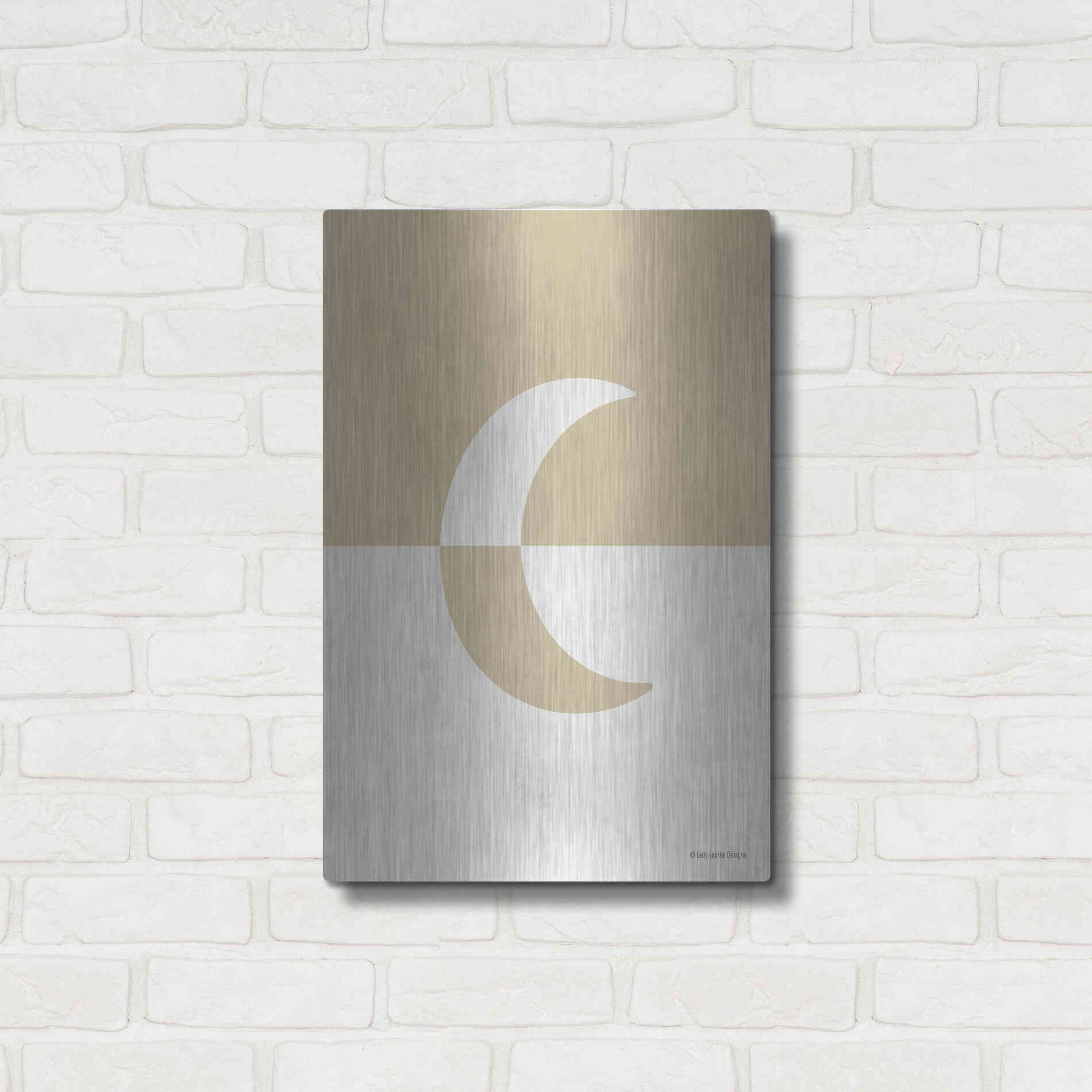 Luxe Metal Art 'Neutral Nursery Half Moon    ' by Lady Louise Designs, Metal Wall Art,16x24