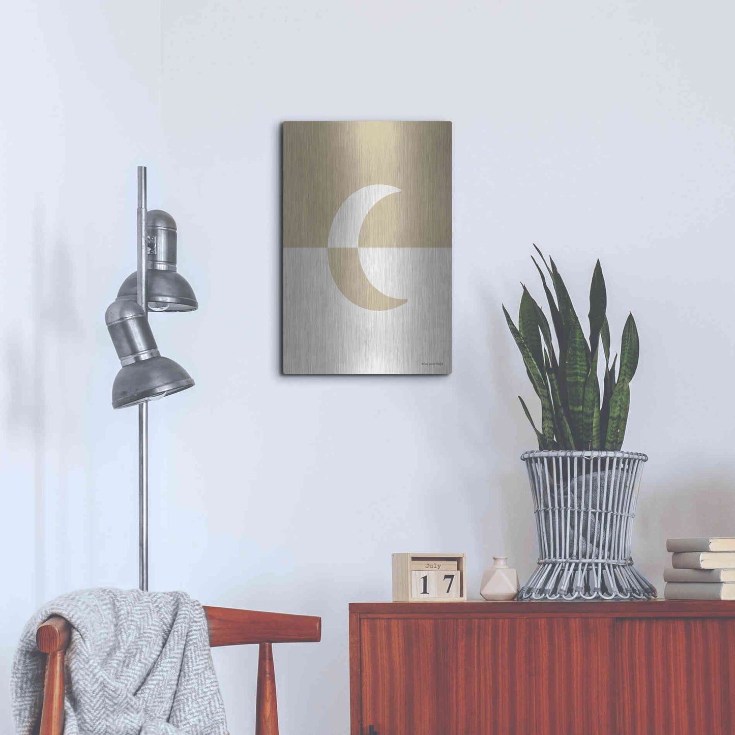 Luxe Metal Art 'Neutral Nursery Half Moon    ' by Lady Louise Designs, Metal Wall Art,16x24