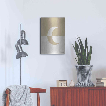 Luxe Metal Art 'Neutral Nursery Half Moon    ' by Lady Louise Designs, Metal Wall Art,16x24