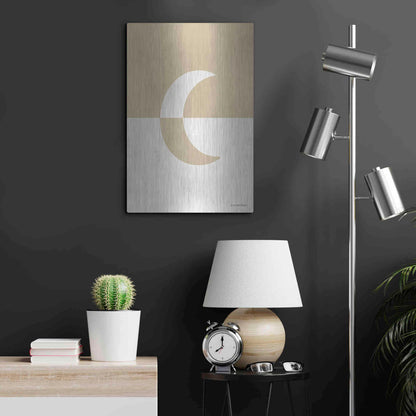 Luxe Metal Art 'Neutral Nursery Half Moon    ' by Lady Louise Designs, Metal Wall Art,16x24