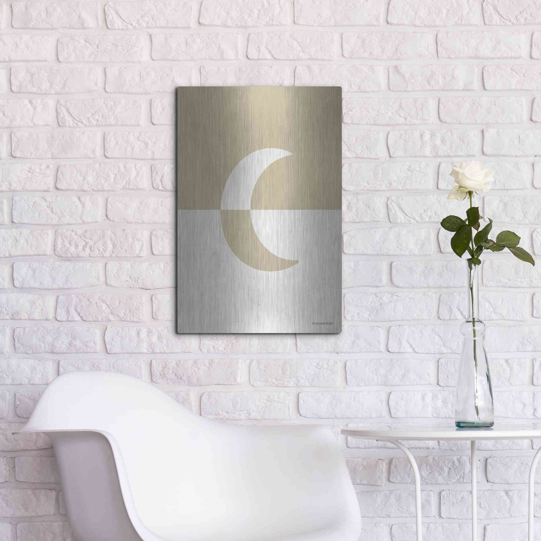 Luxe Metal Art 'Neutral Nursery Half Moon    ' by Lady Louise Designs, Metal Wall Art,16x24