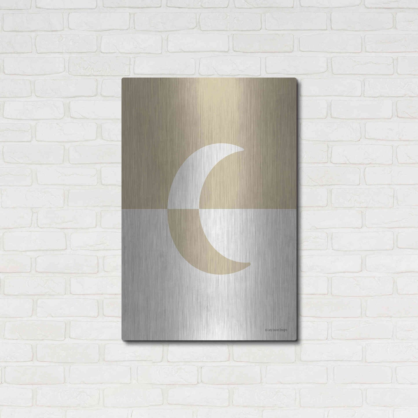 Luxe Metal Art 'Neutral Nursery Half Moon    ' by Lady Louise Designs, Metal Wall Art,24x36