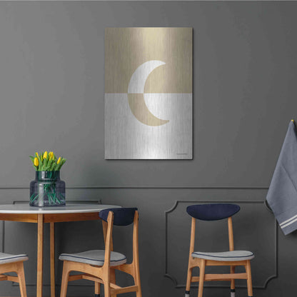 Luxe Metal Art 'Neutral Nursery Half Moon    ' by Lady Louise Designs, Metal Wall Art,24x36