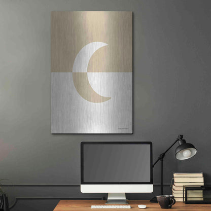 Luxe Metal Art 'Neutral Nursery Half Moon    ' by Lady Louise Designs, Metal Wall Art,24x36