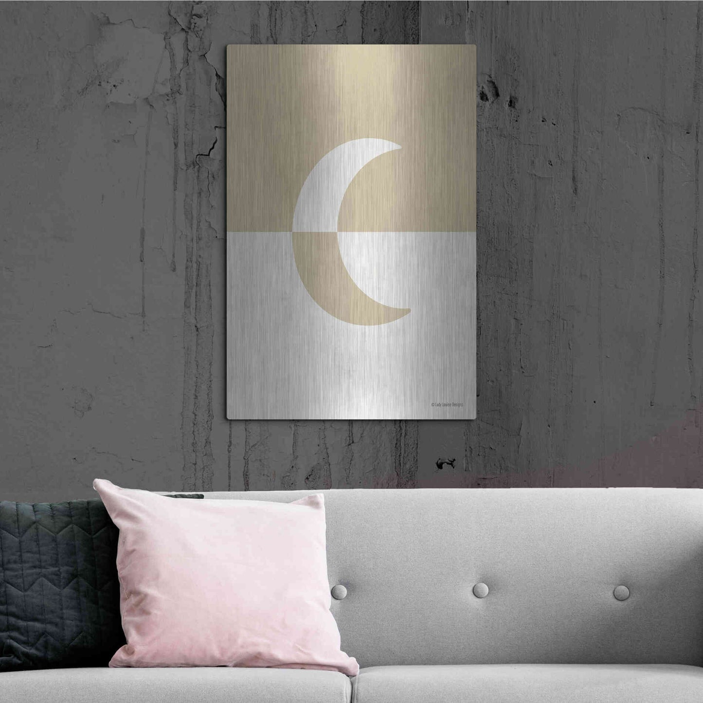 Luxe Metal Art 'Neutral Nursery Half Moon    ' by Lady Louise Designs, Metal Wall Art,24x36