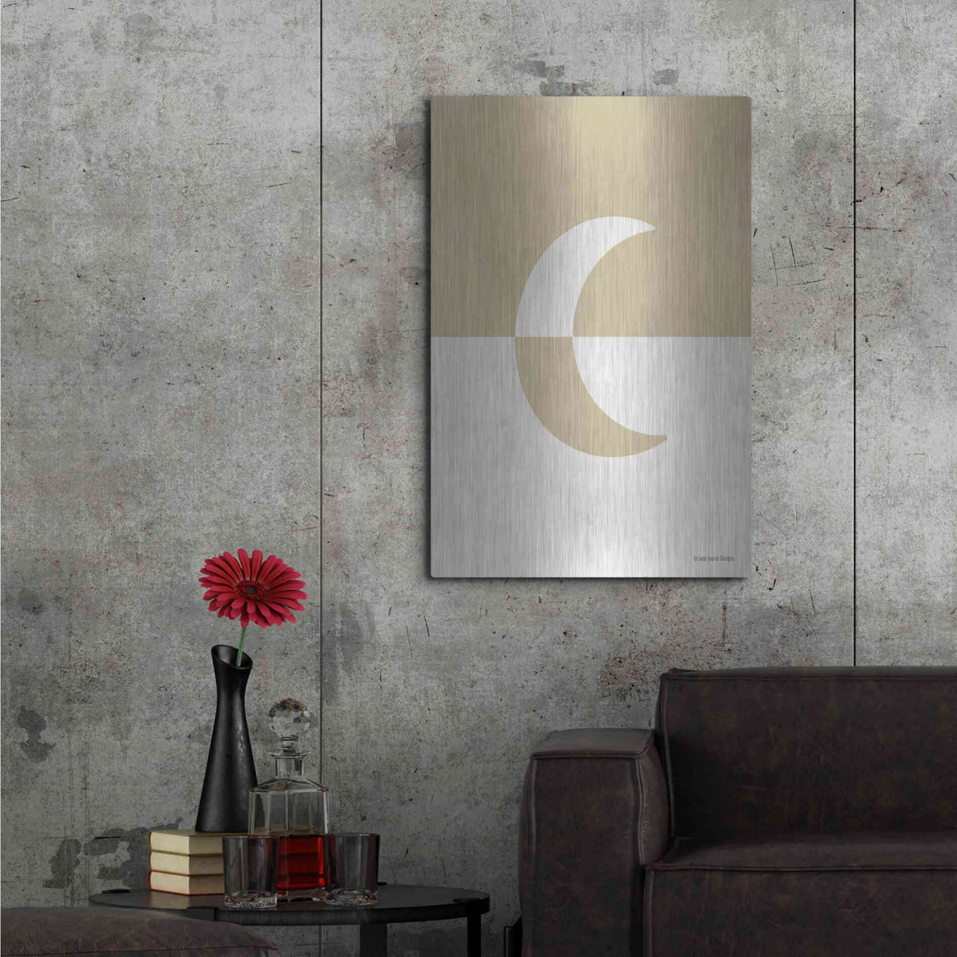 Luxe Metal Art 'Neutral Nursery Half Moon    ' by Lady Louise Designs, Metal Wall Art,24x36