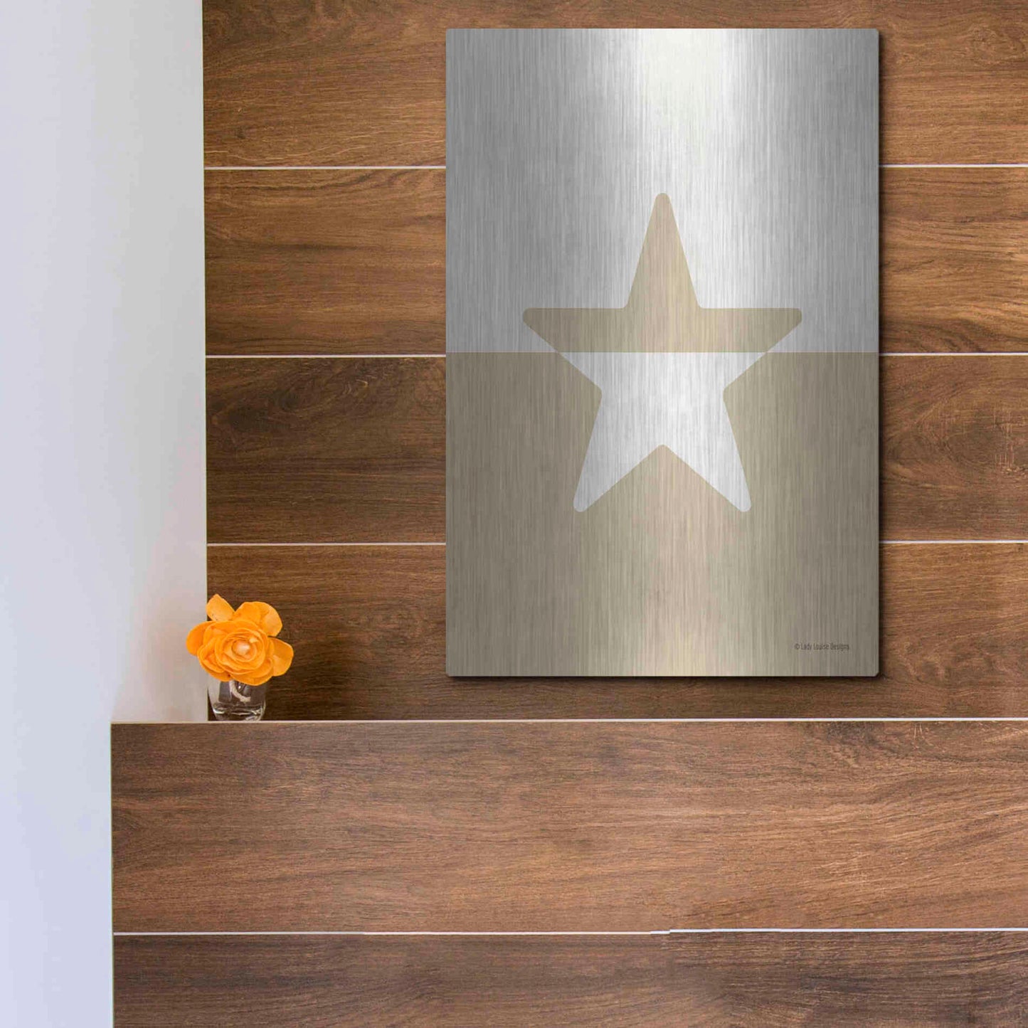 Luxe Metal Art 'Neutral Nursery Half Star    ' by Lady Louise Designs, Metal Wall Art,12x16