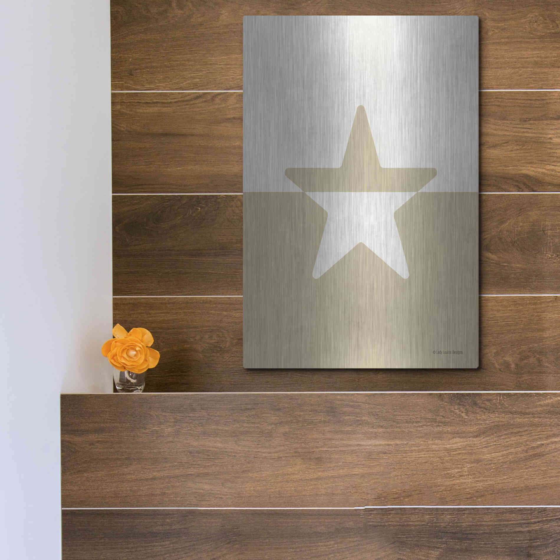 Luxe Metal Art 'Neutral Nursery Half Star    ' by Lady Louise Designs, Metal Wall Art,12x16