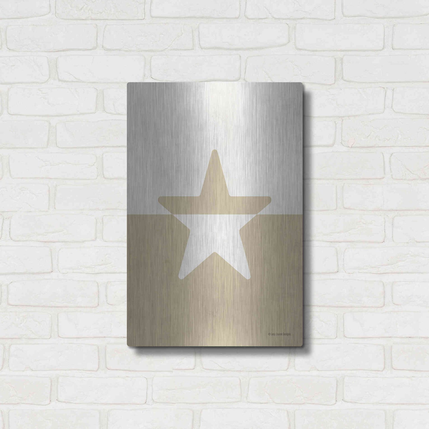 Luxe Metal Art 'Neutral Nursery Half Star    ' by Lady Louise Designs, Metal Wall Art,16x24