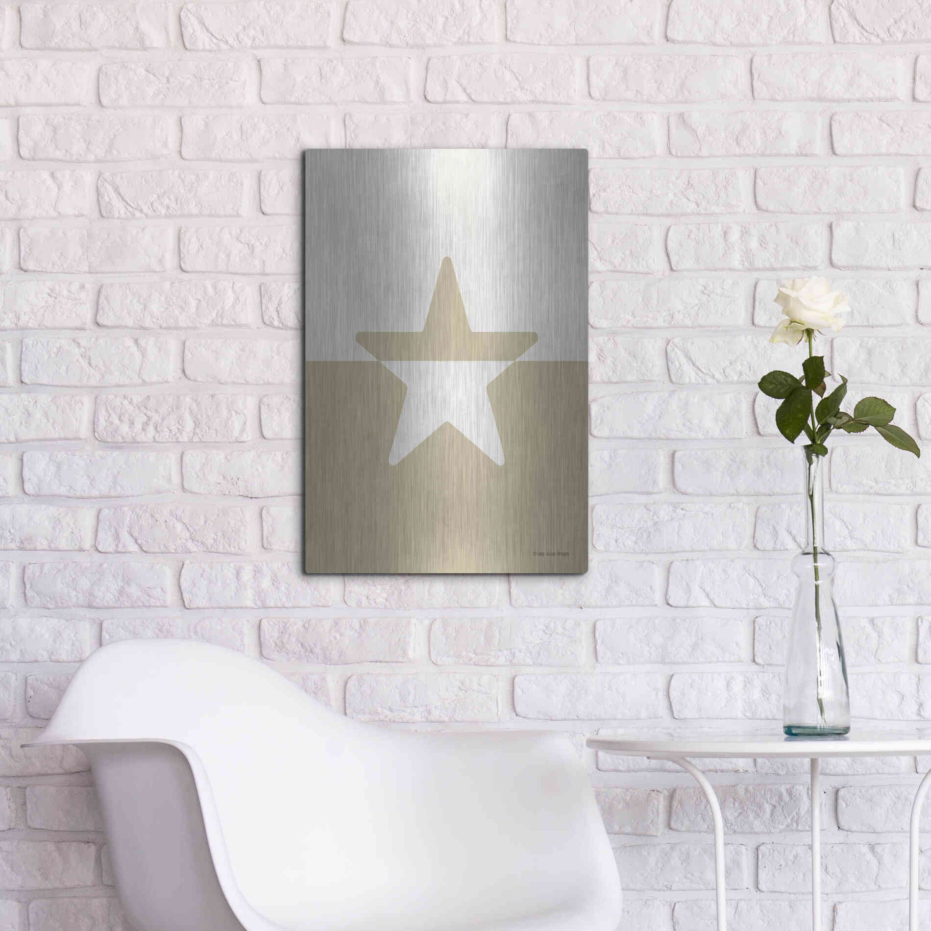 Luxe Metal Art 'Neutral Nursery Half Star    ' by Lady Louise Designs, Metal Wall Art,16x24